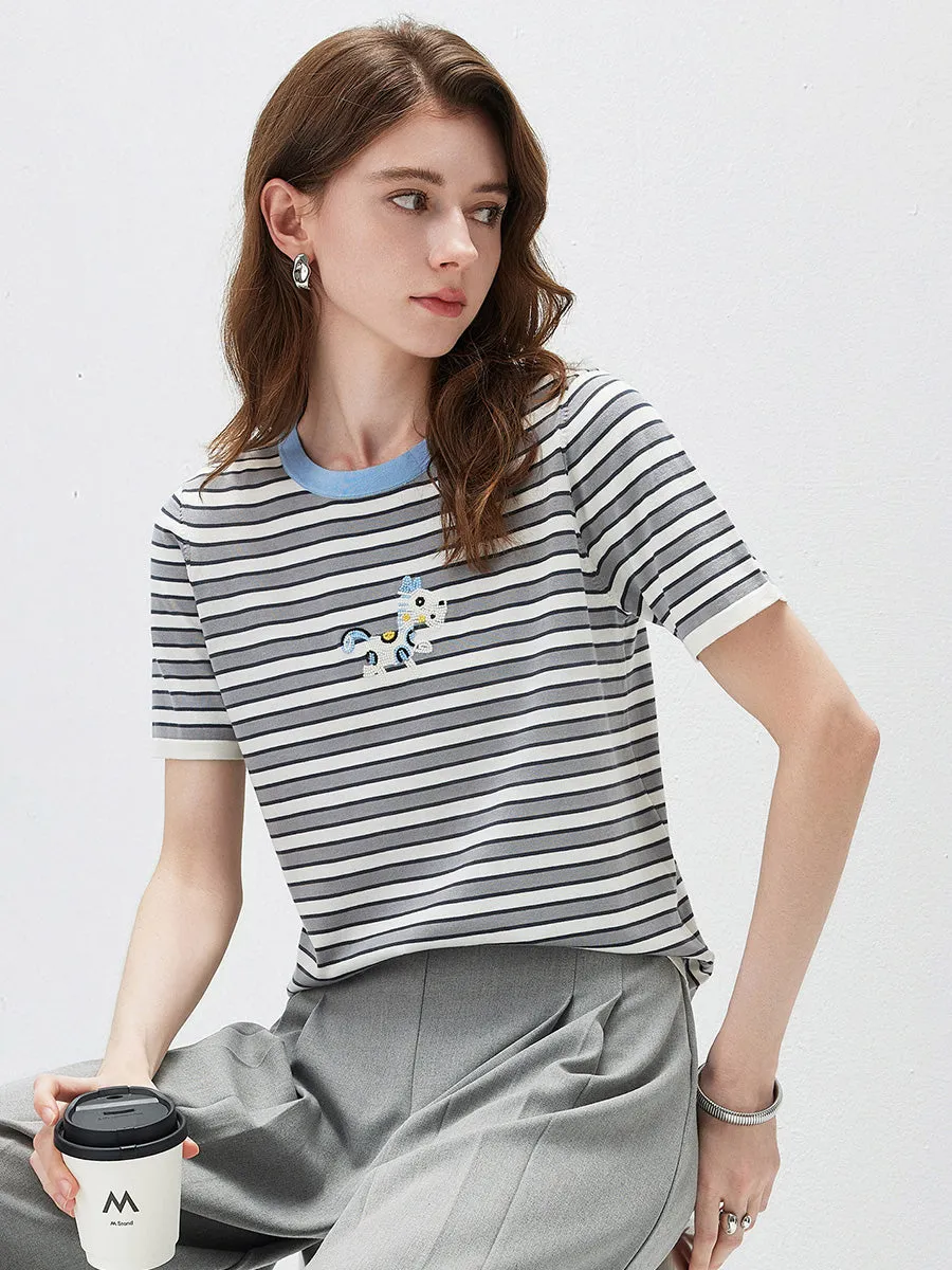 Women's Embroidery Striped Knit Top sold by COMOBOCA product image thumbnail 3