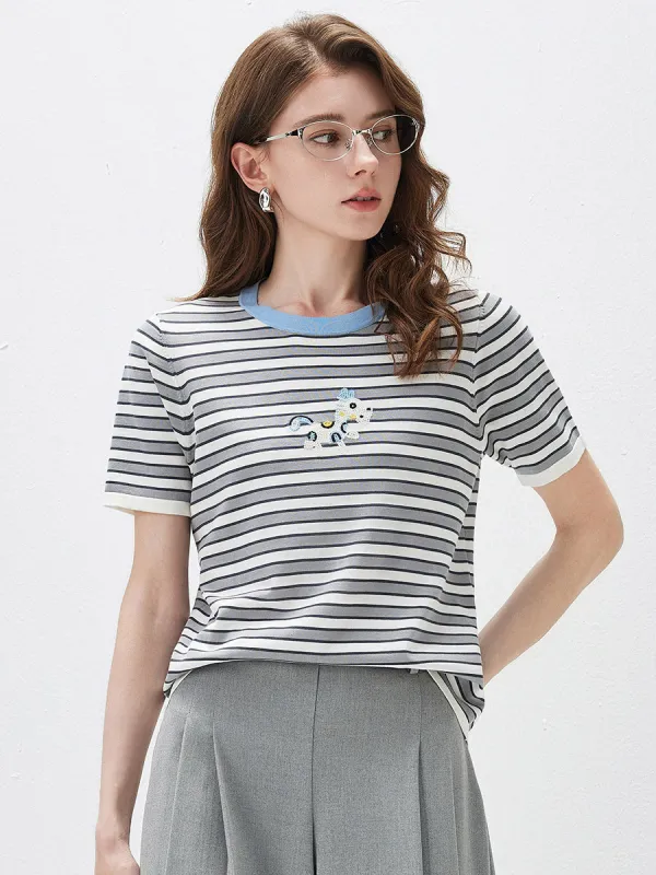 Women's Embroidery Striped Knit Top sold by COMOBOCA