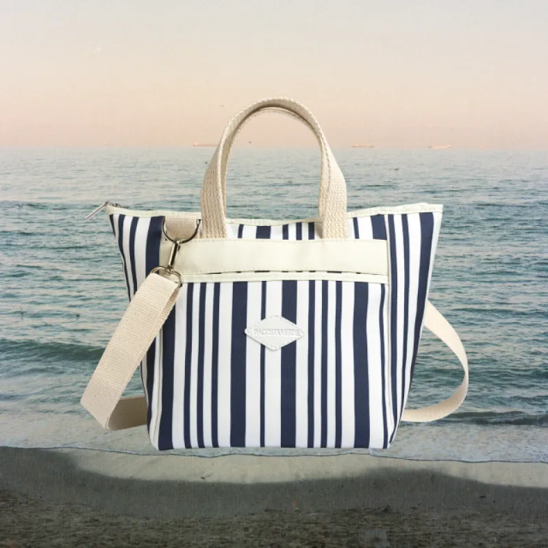 Lunch Tote Bag Navy Stripe sold by DaCosta Verde