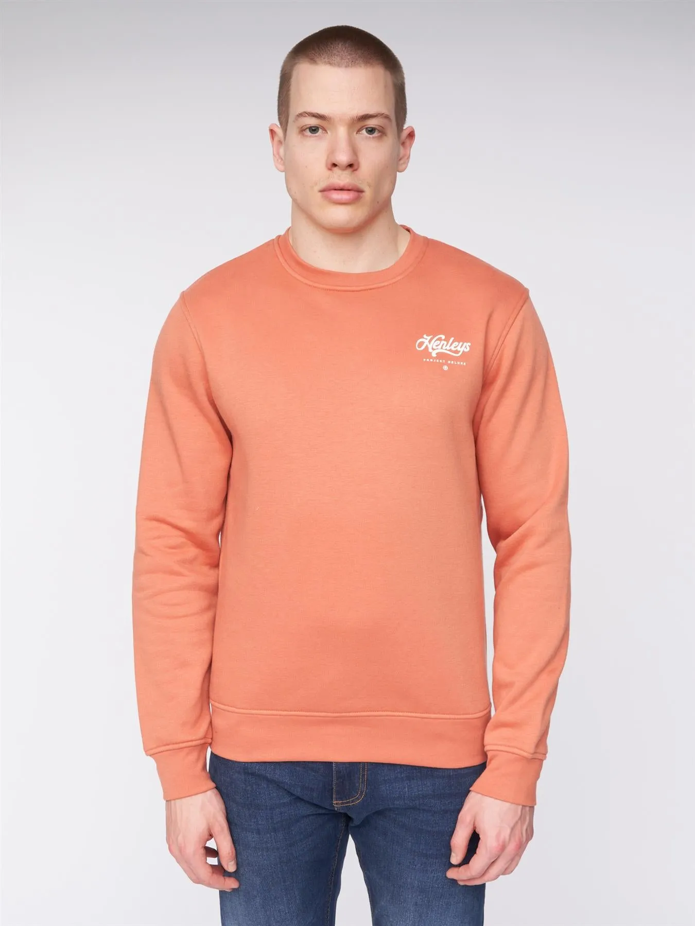 Scripthen Crew Sweat Brick Red sold by Henleys