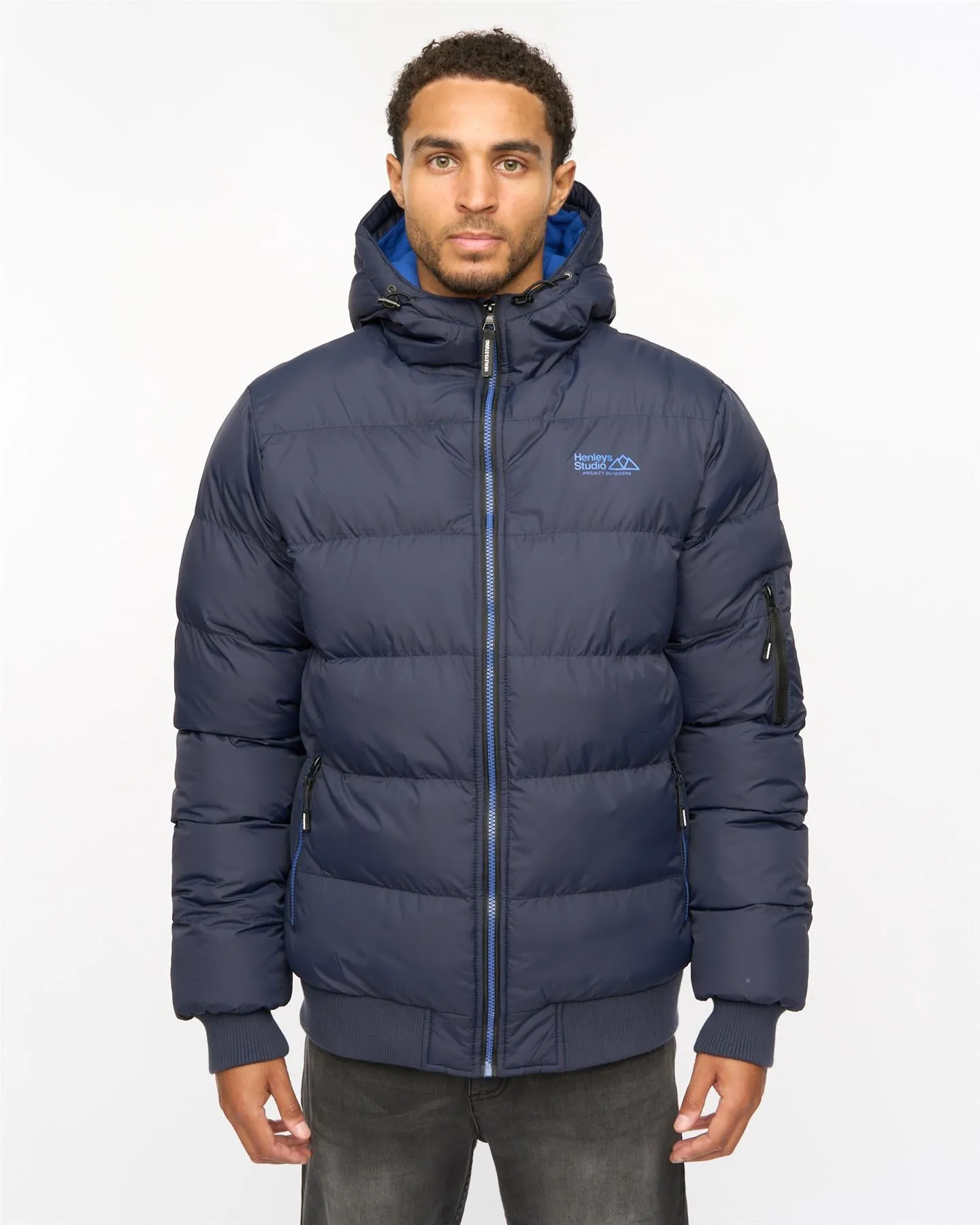 Thinker Puffer Bomber Jacket Navy sold by Henleys