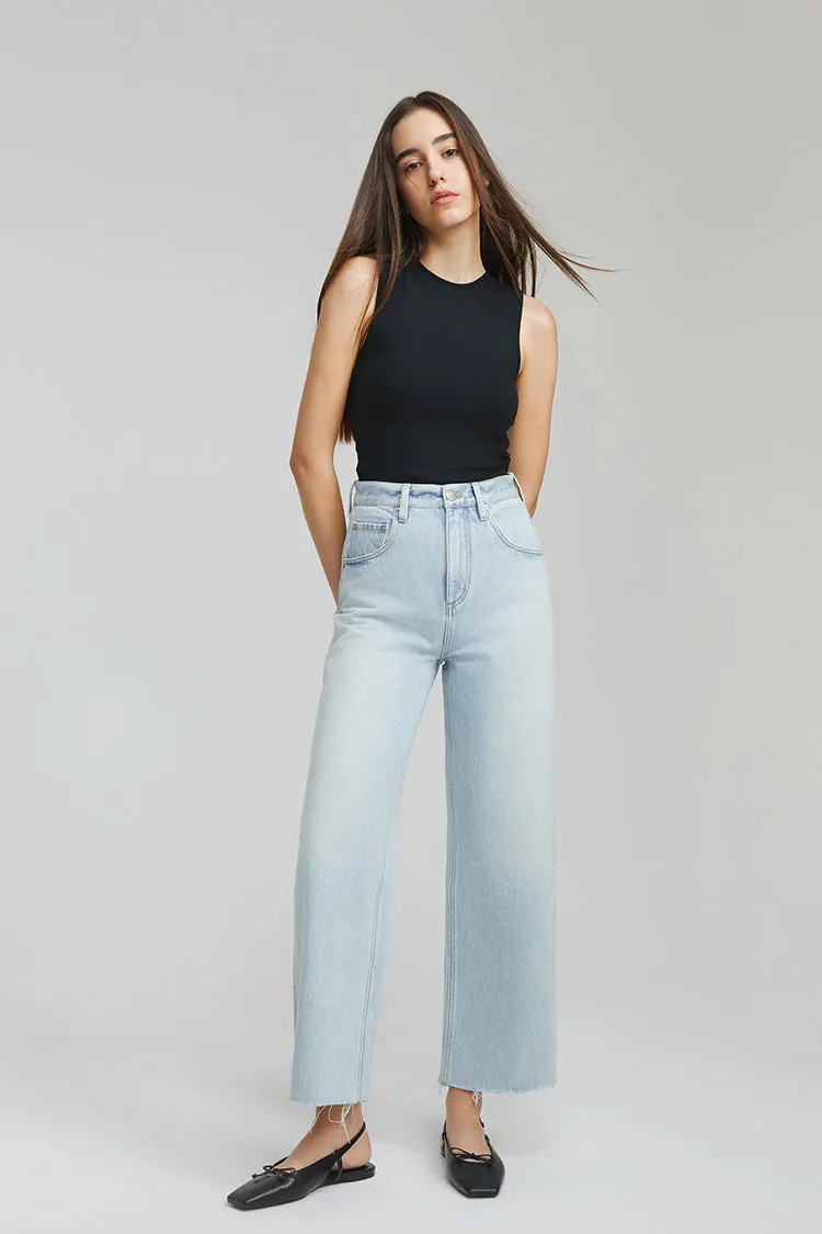 Moon Curve Raw Hem Crop Jeans HJ129 sold by Hey Joanie
