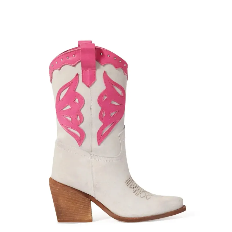 Jenna Fuchsia Texan ankle boots sold by Kali Shoes