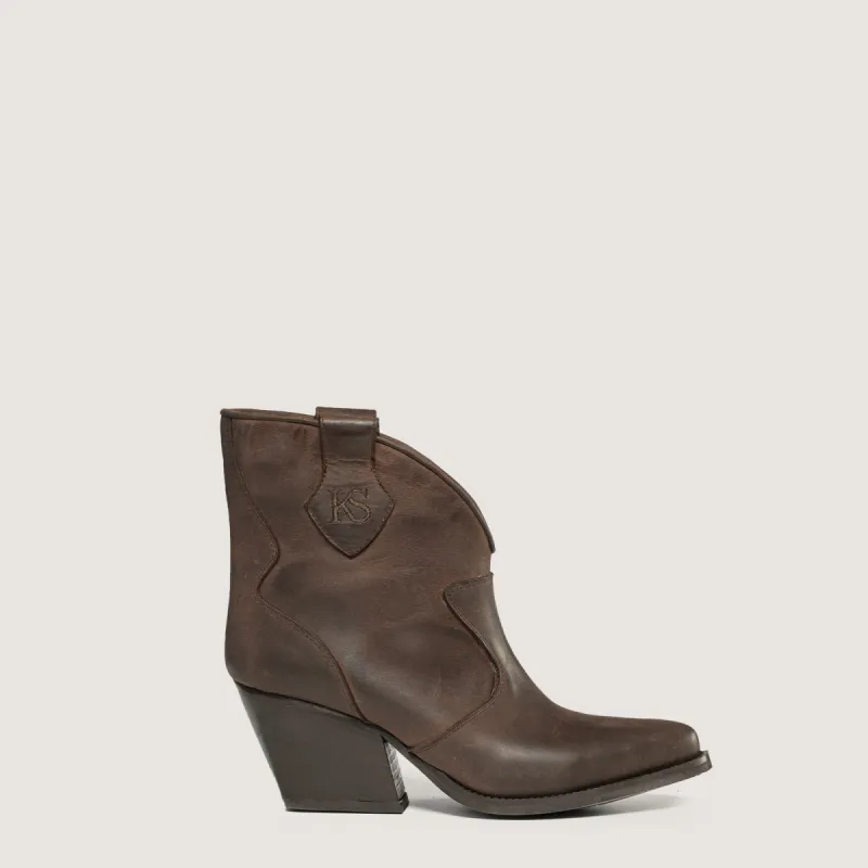 Velvet Dark Brown Texan Ankle Boots sold by Kali Shoes