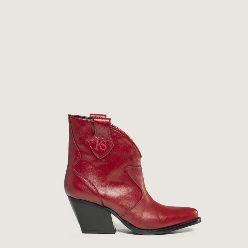 Velvet Red Texan Ankle Boots sold by Kali Shoes