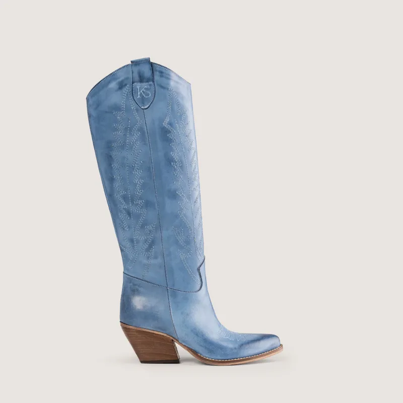 Nabiki Brushed Sky Texan Boots sold by Kali Shoes