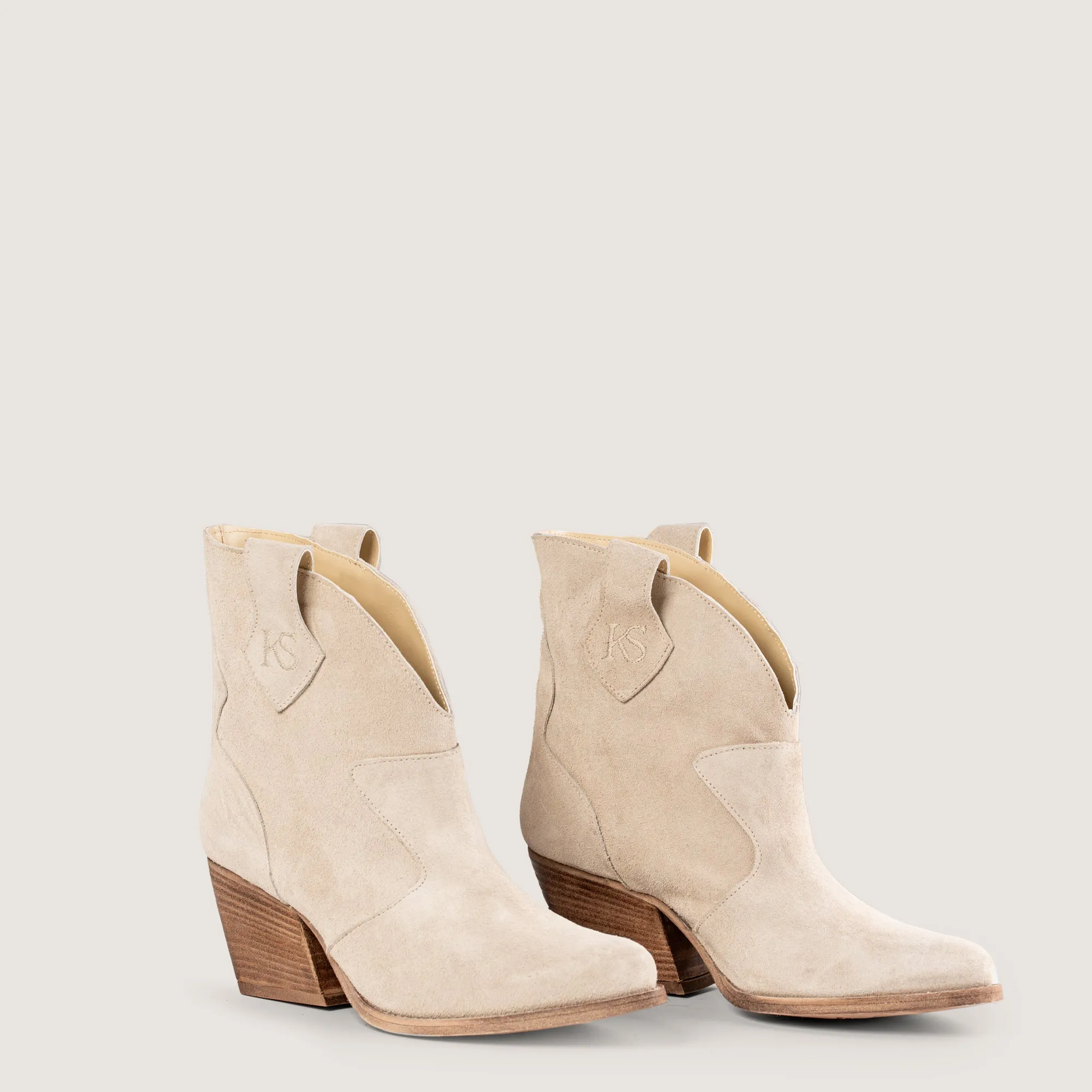 Velvet Beige Texan Ankle Boots sold by Kali Shoes product image thumbnail 3