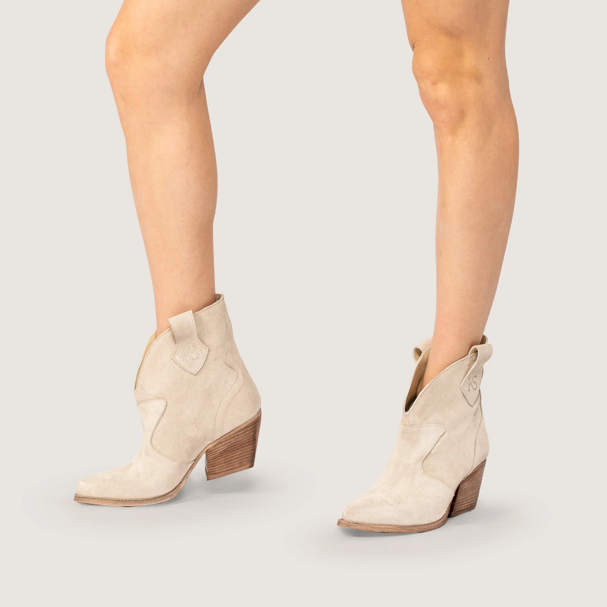 Velvet Beige Texan Ankle Boots sold by Kali Shoes product image thumbnail 2