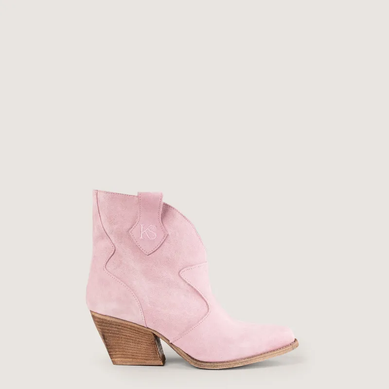 Velvet Pink Texan Ankle Boots sold by Kali Shoes