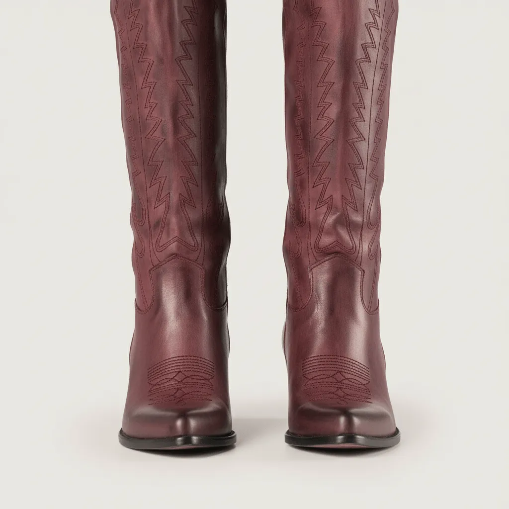 Nabiki Brushed Bordeaux Texan Boots sold by Kali Shoes product image thumbnail 4