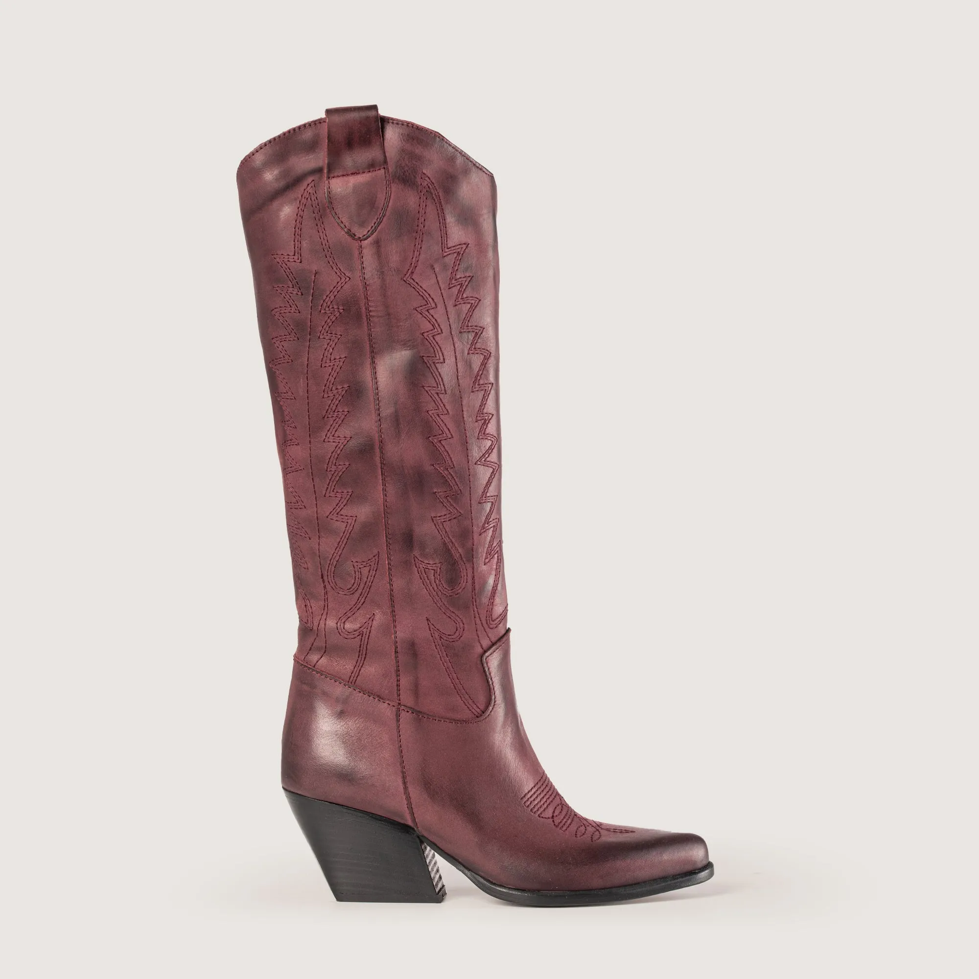 Nabiki Brushed Bordeaux Texan Boots sold by Kali Shoes