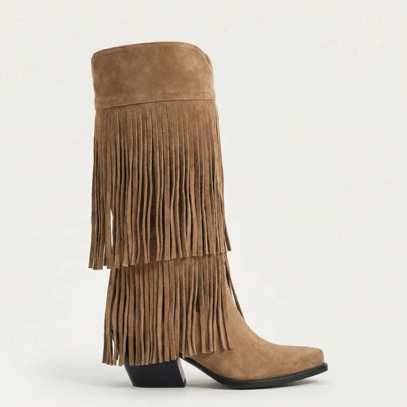Fryda Taupe Western Boots made by Kali Shoes