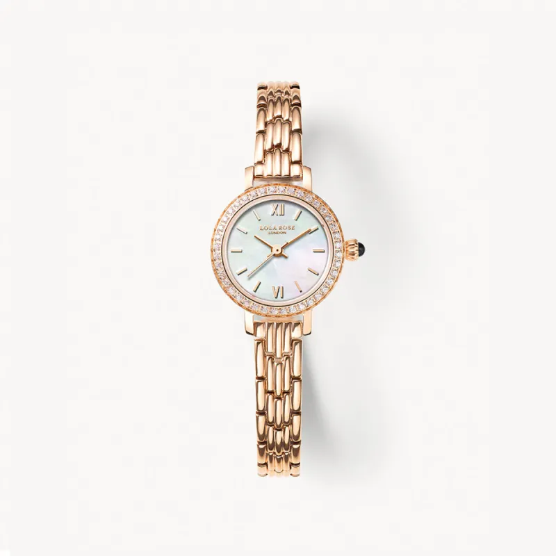Rose Gold Mother of Pearl Watch with Cubic Zirconia sold by Lola Rose