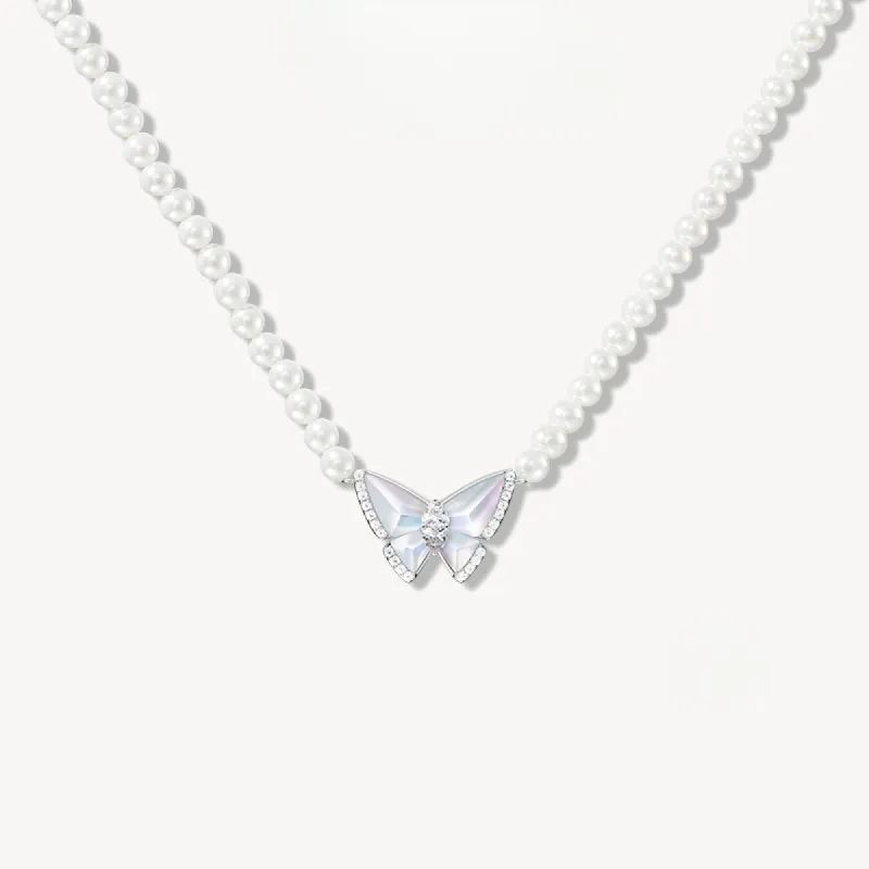 Crystal Butterfly Artificial Pearl Necklace sold by Lola Rose