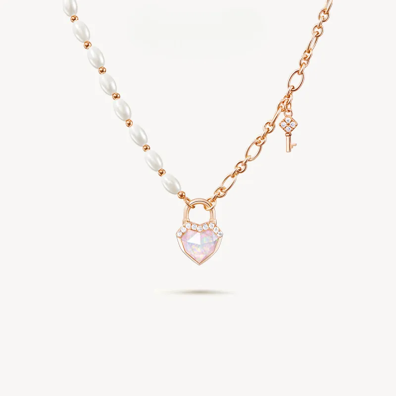 Heart Lock Artificial Pearl Necklace sold by Lola Rose