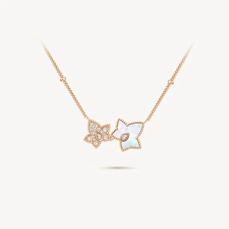 [New In] Mother of Pearl Bead Necklace, 5-leaf motif sold by Lola Rose
