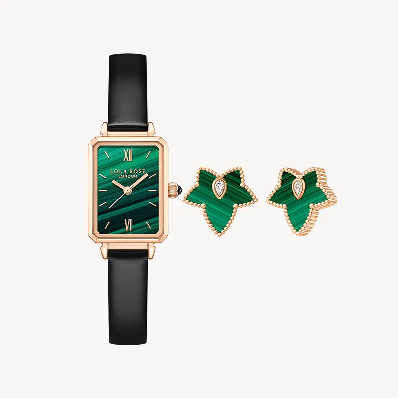 Malachite Textured Watch & Bead Earrings Gift Set sold by Lola Rose