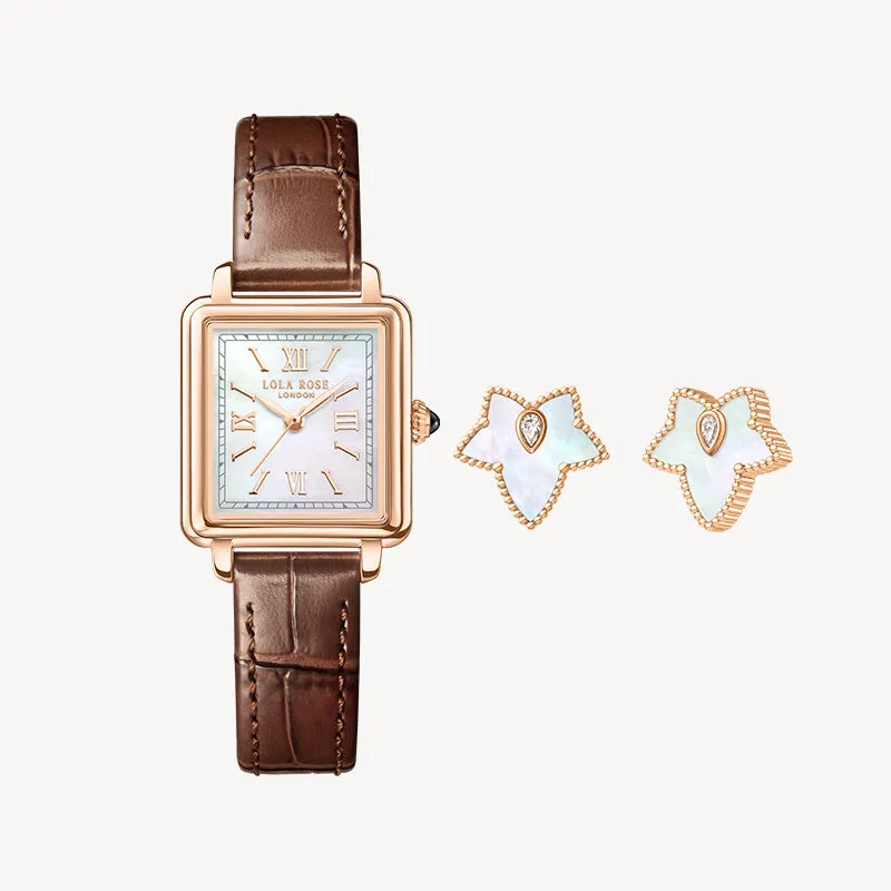Cube Mother of Pearl Watch & Bead Earrings Gift Set sold by Lola Rose
