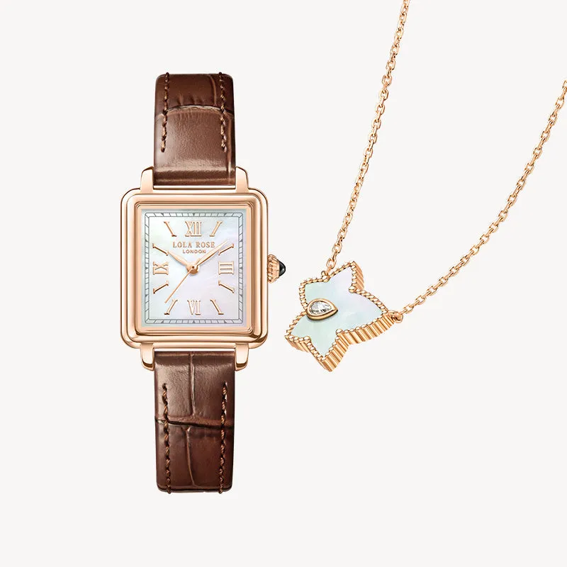 Cube Mother of Pearl Watch & Bead Necklace Gift Set sold by Lola Rose