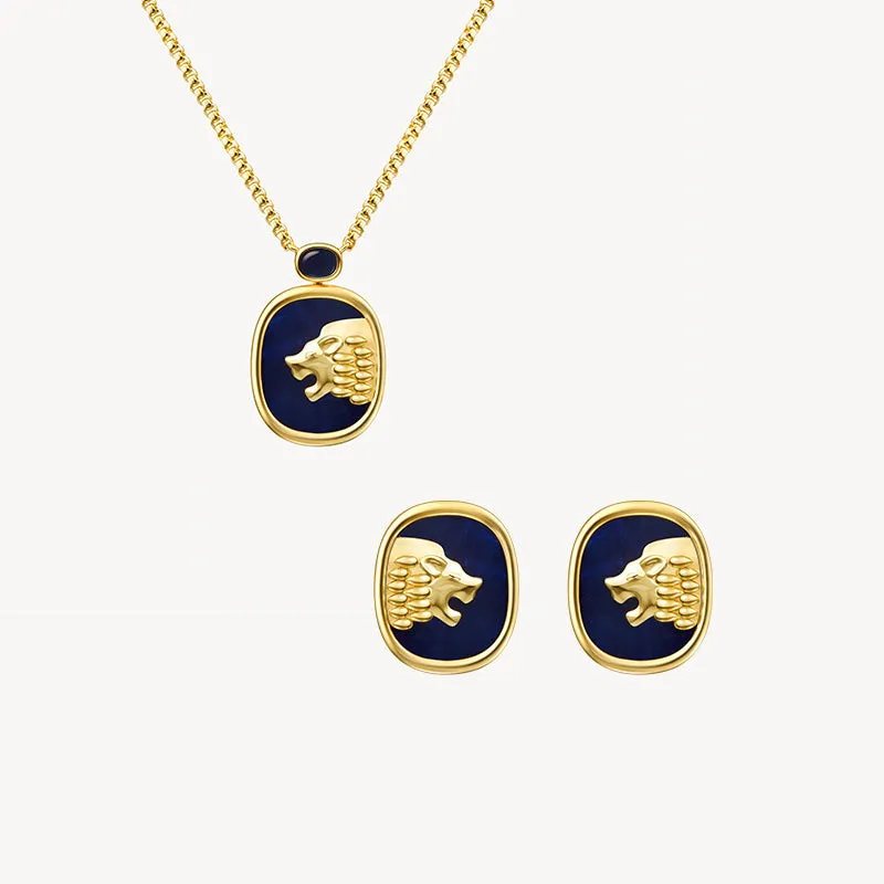 Lion Lapis Lazuli Necklace & Earrings Gift Set sold by Lola Rose