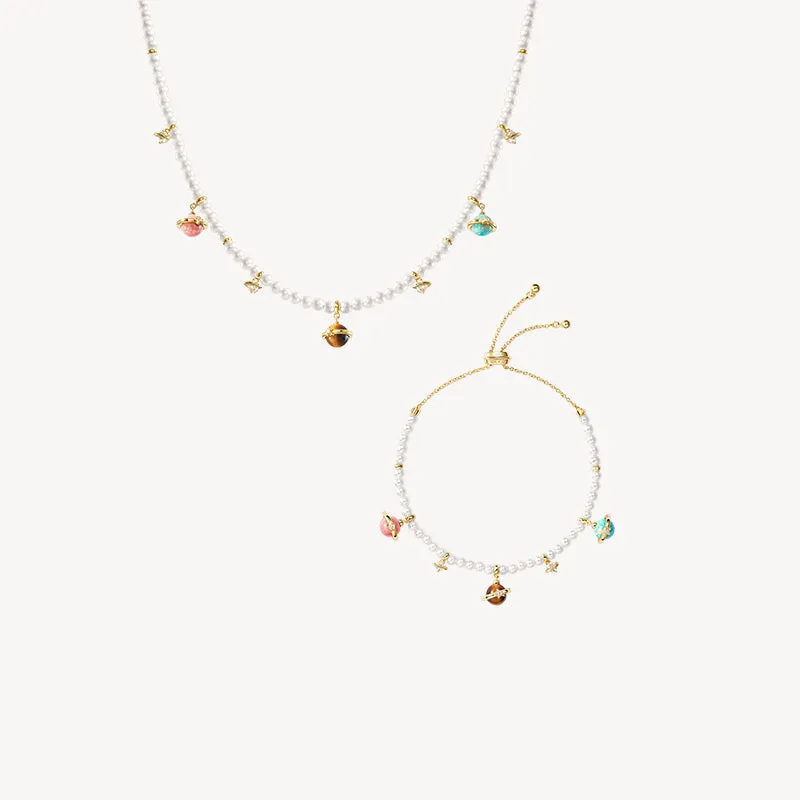 Heliocentric Freshwater Pearl Necklace& Bracelet Gift Set sold by Lola Rose