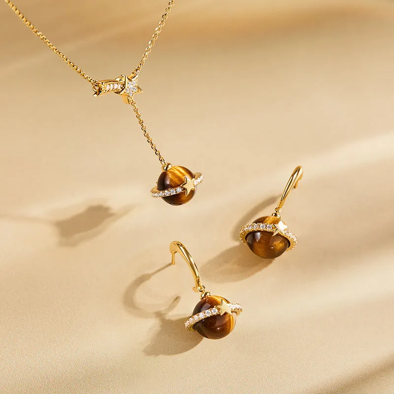 Tiger's Eye Necklace & Drop Earrings Gift Set sold by Lola Rose