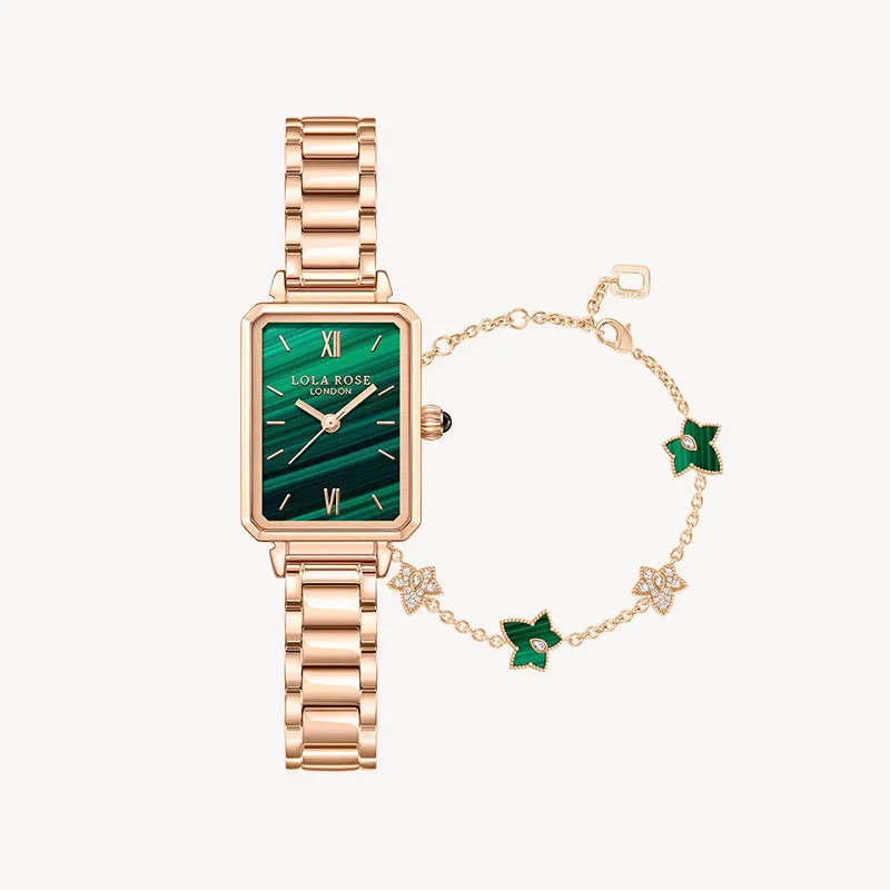 Rose Gold Malachite Textured Watch & Bracelet Gift Set sold by Lola Rose