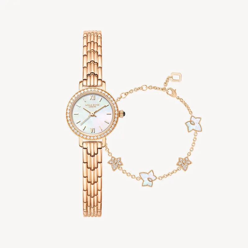 Rose Gold Mother of Pearl Watch & Necklace Gift Set sold by Lola Rose