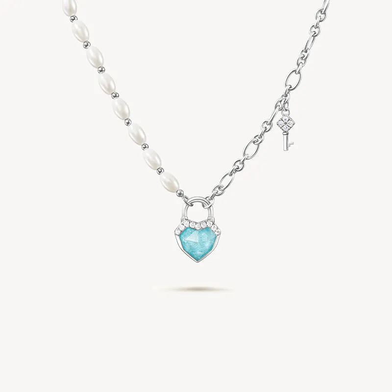 New In Amazonite & Clear Quartz Necklace with Artificial Pearls sold by Lola Rose