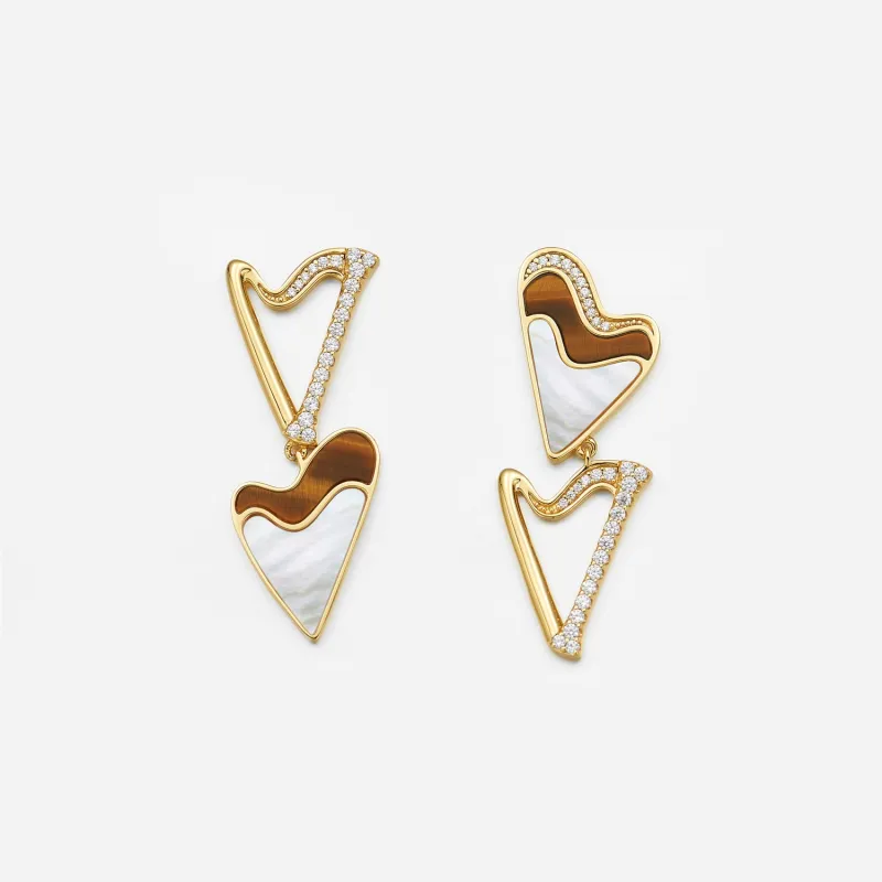 Double Heart Mother of Pearl Earrings sold by Lola Rose