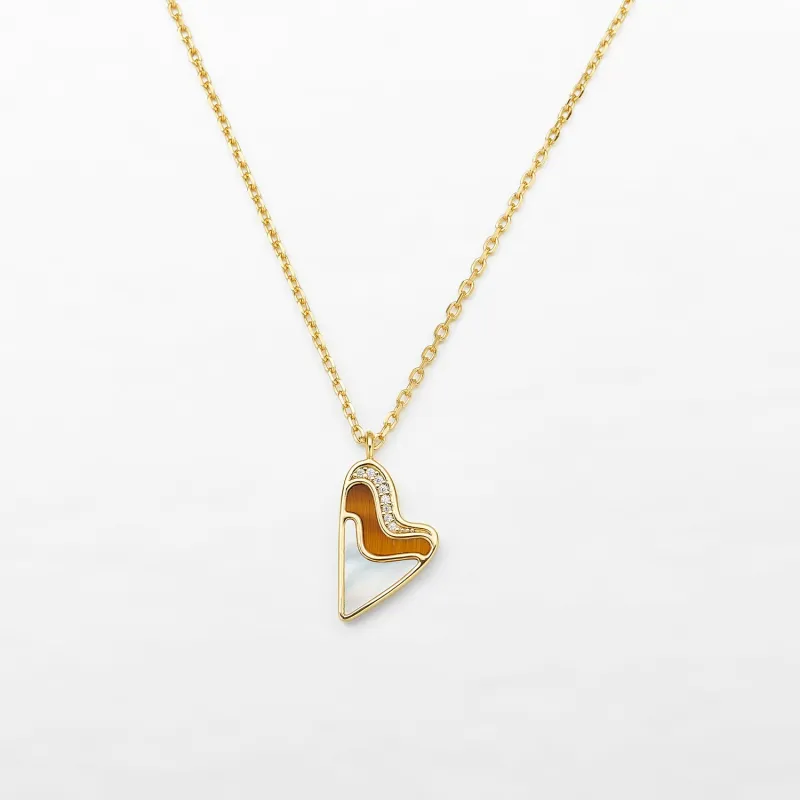 Tiger's Eye & Mother of Pearl Heart Pendant Necklace sold by Lola Rose