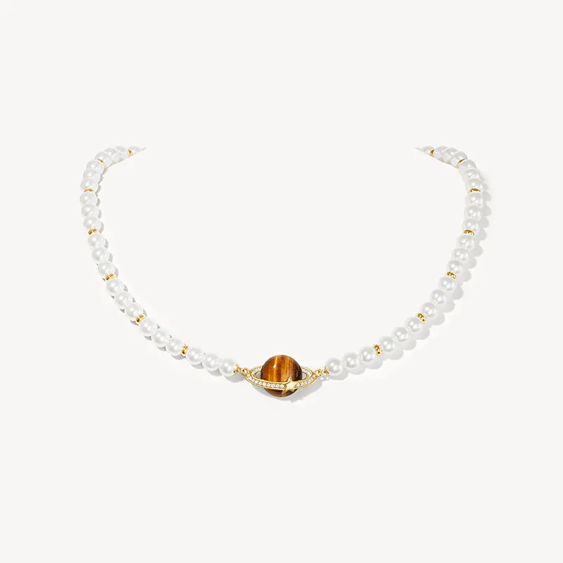 Heliocentric Freshwater Pearl Tiger's Eye Necklace sold by Lola Rose