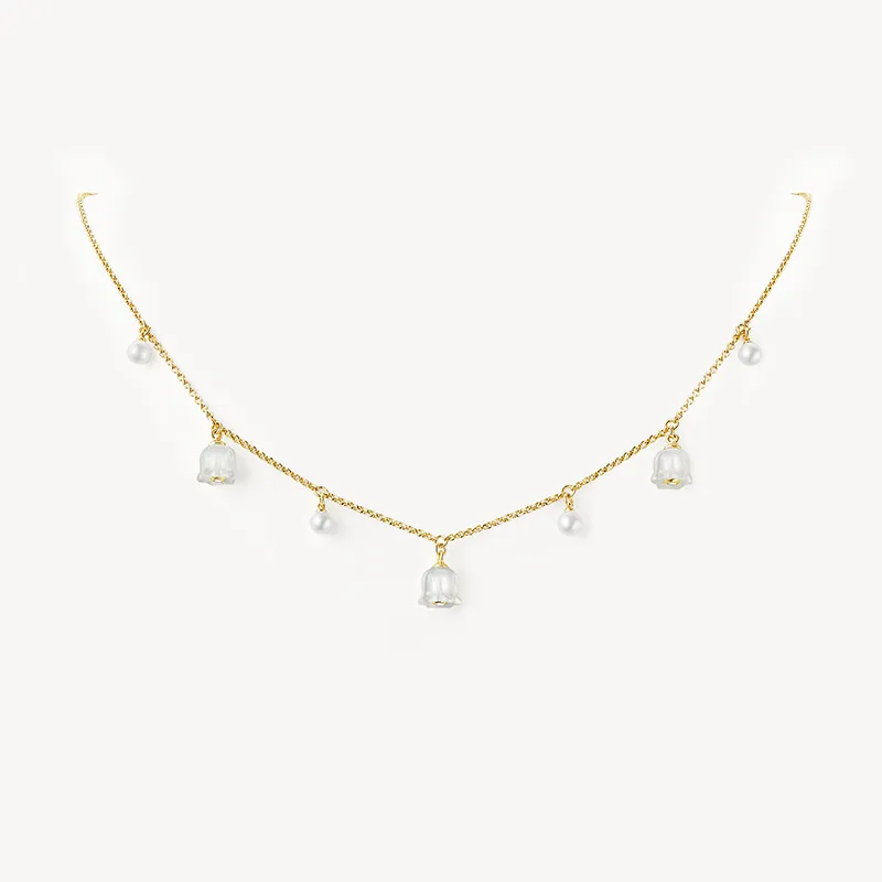 Blossom Lily of the Valley Necklace with Freshwater Pearl sold by Lola Rose