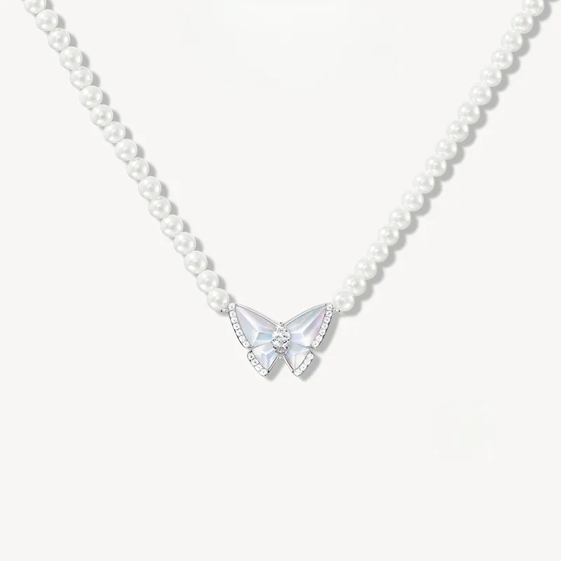 Crystal Butterfly Freshwater Pearl Necklace sold by Lola Rose