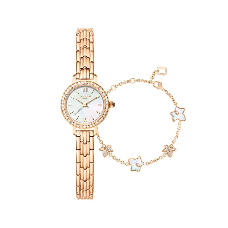 Rose Gold Mother of Pearl Watch & Ivy Bracelet Gift Set sold by Lola Rose
