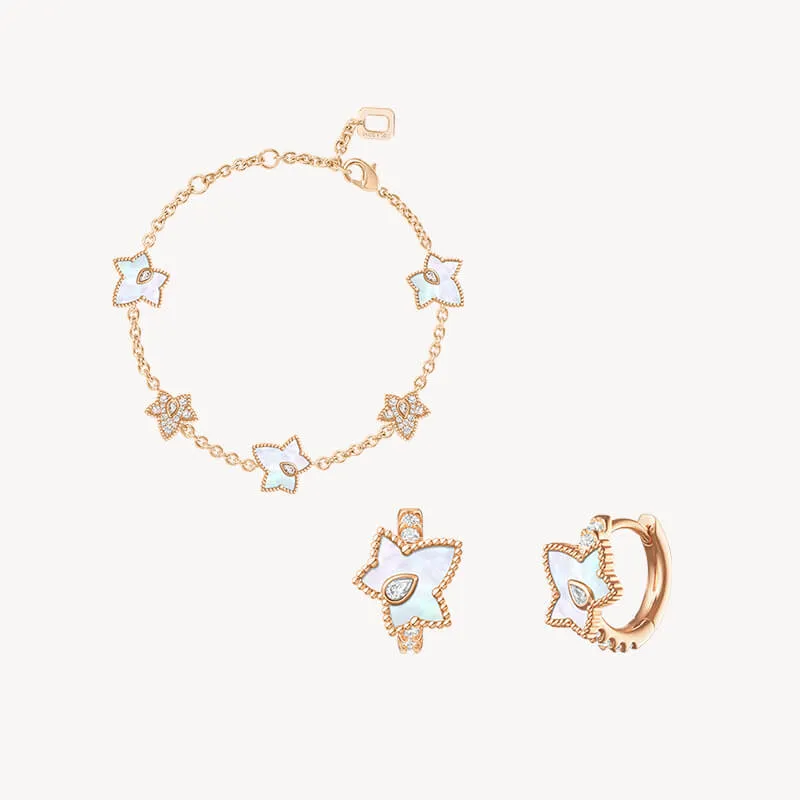 Mother of Pearl Bead Bracelet & Huggie Earrings Set sold by Lola Rose