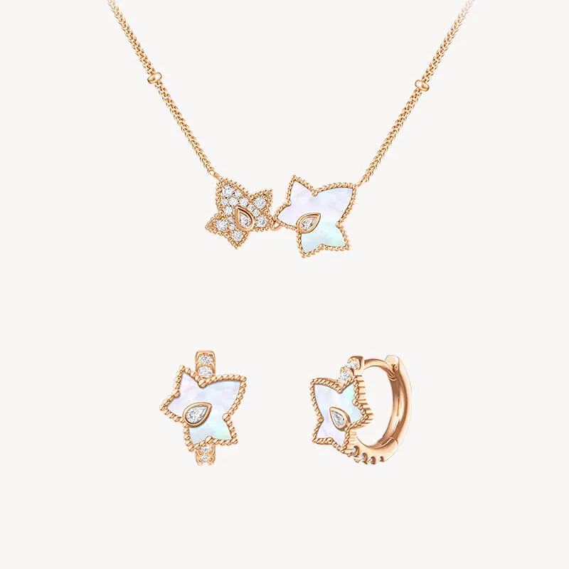 Mother of Pearl Bead Necklace & Huggie Earrings Set sold by Lola Rose