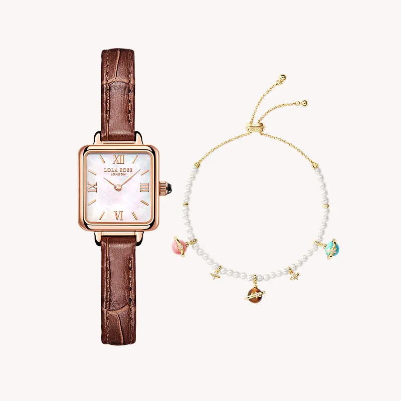 Mother of Pearl Watch & Pearl Bracelet Gift Set sold by Lola Rose