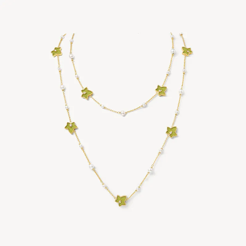 Lola Rose x AHALOLO Ivy Collection Long Green Calcite Necklace, 10-leaf motif sold by Lola Rose