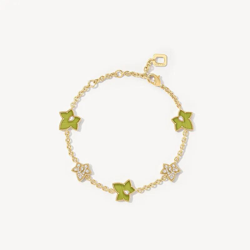 Lola Rose x AHALOLO Ivy Collection Green Calcite Bracelet, 5 leaf motif sold by Lola Rose