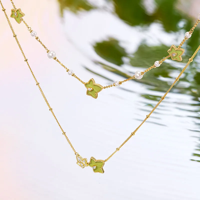 Lola Rose x AHALOLO Ivy Collection Green Calcite Necklace, 5-leaf motif sold by Lola Rose product image thumbnail 5
