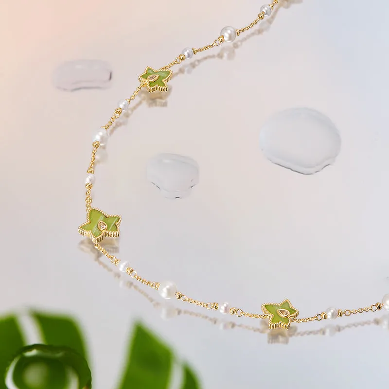 Lola Rose x AHALOLO Ivy Collection Green Calcite Necklace, 5-leaf motif sold by Lola Rose product image thumbnail 4