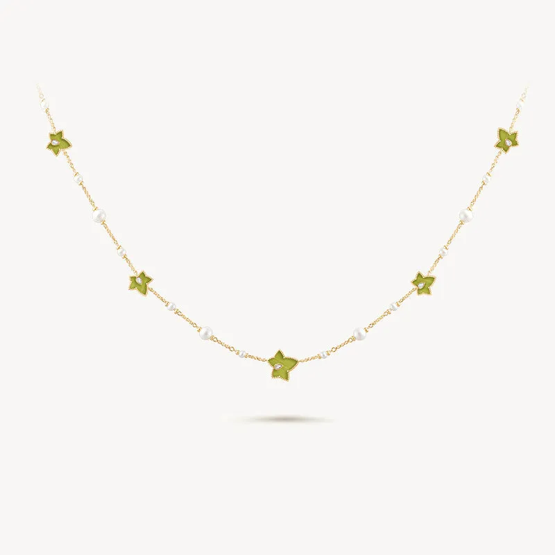 Lola Rose x AHALOLO Ivy Collection Green Calcite Necklace, 5-leaf motif sold by Lola Rose