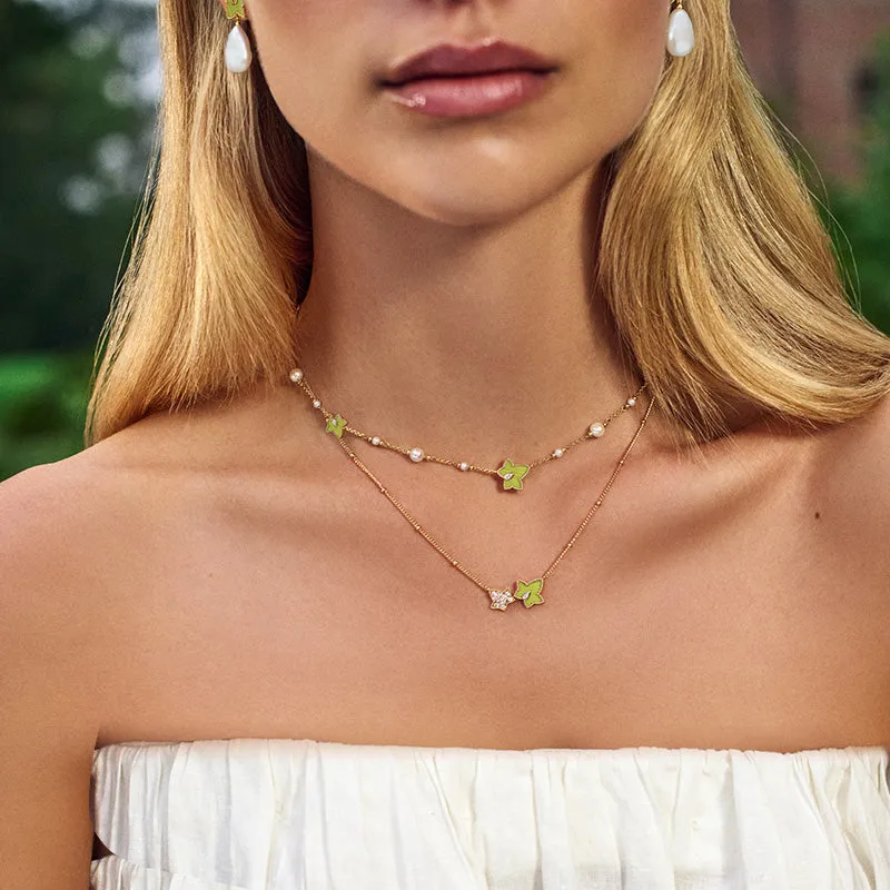 Lola Rose x AHALOLO Ivy Collection Green Calcite Necklace, 5-leaf motif sold by Lola Rose product image thumbnail 2