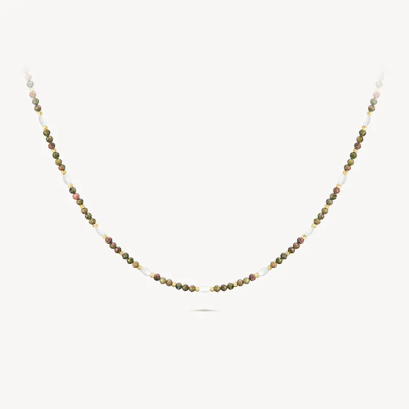 Variegated Green Stone Bead Necklace sold by Lola Rose