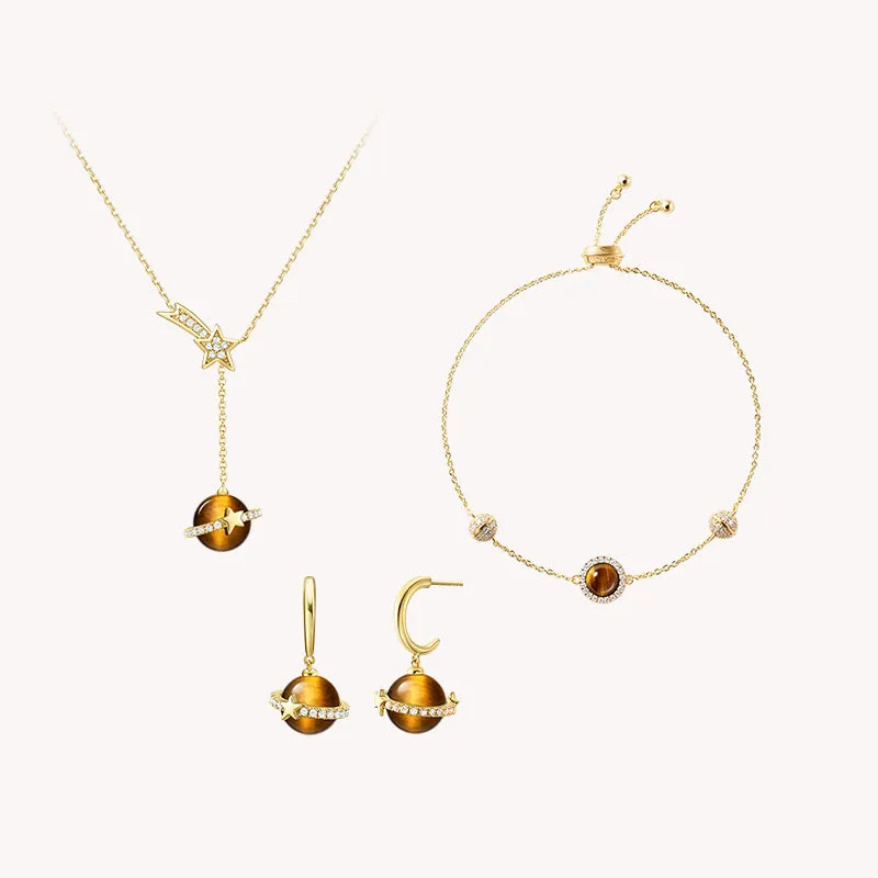 Tiger's Eye Necklace & Earrings & Bracelet Gift Set sold by Lola Rose