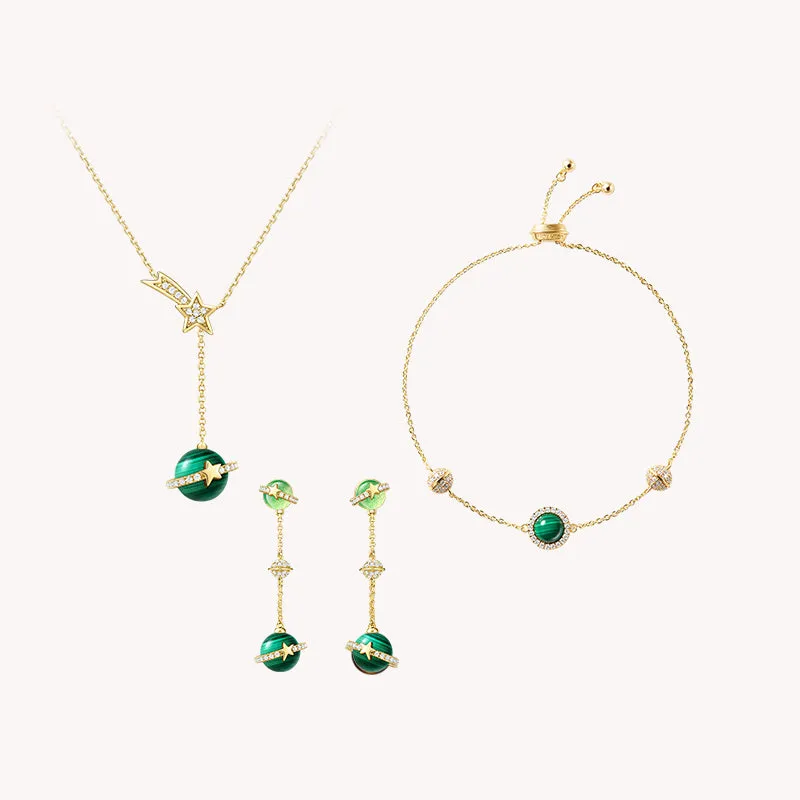 Malachite Necklace & Earrings & Bracelet Gift Set sold by Lola Rose