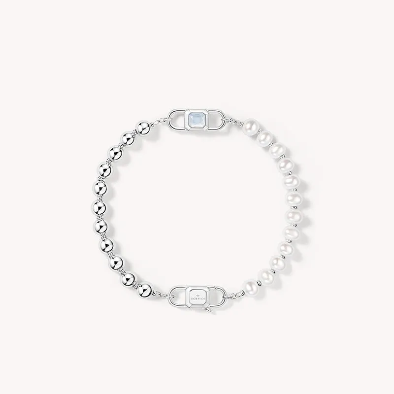 Urban Mother-of-Pearl & Crystal Bracelet with Freshwater Pearl Bead sold by Lola Rose
