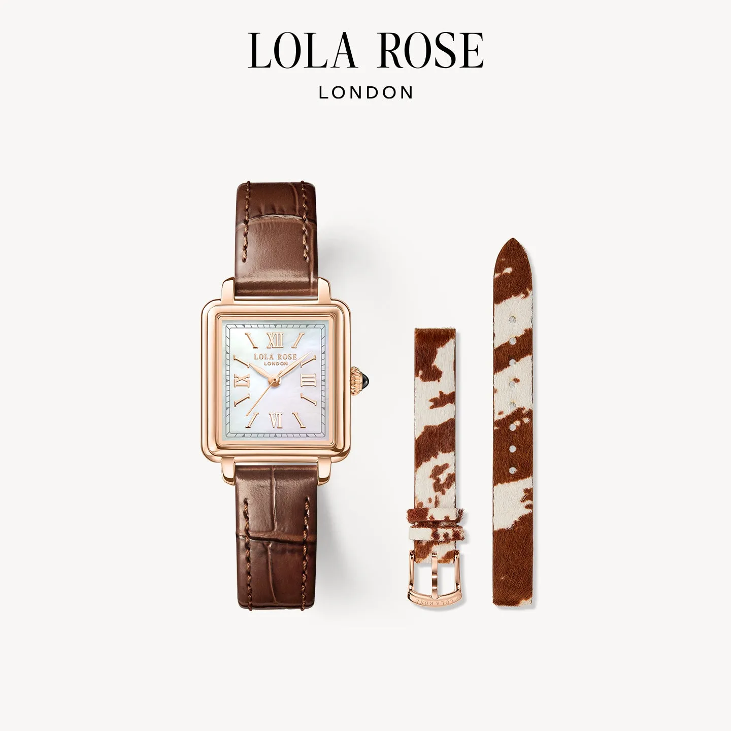 New Cube Mother of Pearl Watch with Cowhide Pattern Strap sold by Lola Rose