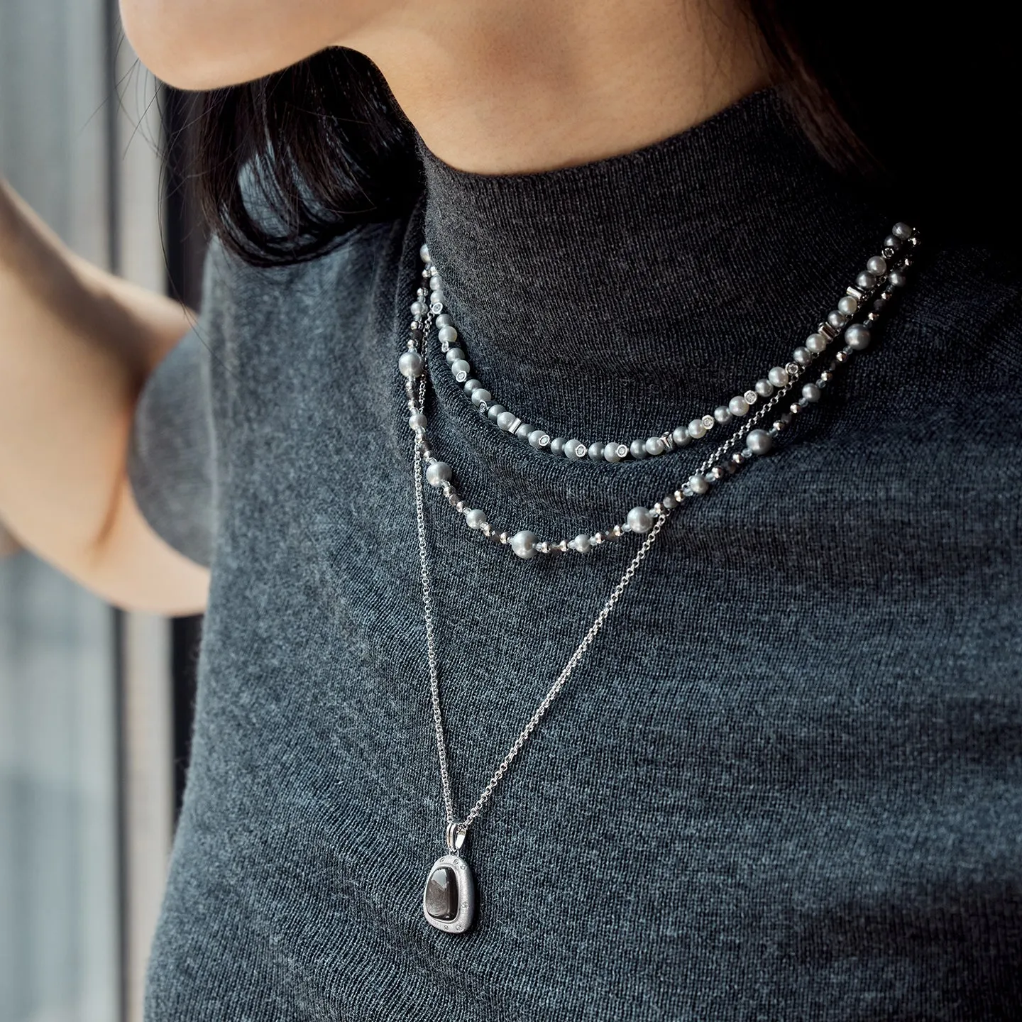 New Silver-Sand Obsidian Necklace Gift Set sold by Lola Rose product image thumbnail 3